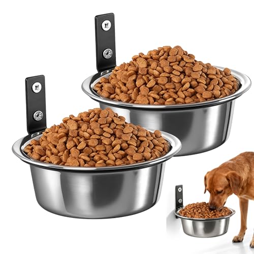 GOEDCH Hundenapf Wandmontage: 2 Stück Abnehmbar Edelstahl Futternapf für Hund, Faltbar Hängende Hundeschüssel Wandmontage, Erhöhter Hundenapf, für Haustierwandmontage Haustier, Katze (17.5 × 6cm) von GOEDCH
