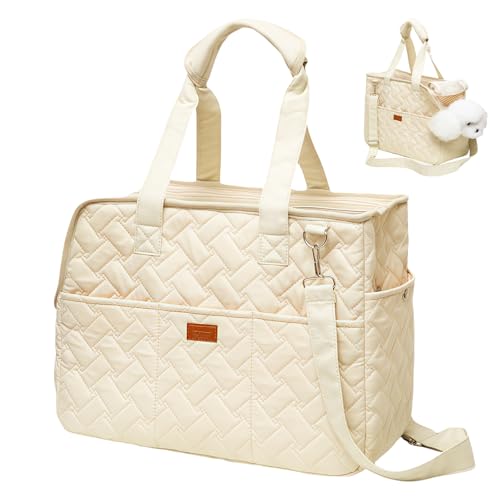 GOEDCH Hundetragetasche bis 5kg: Hundetasche für kleine Hunde Katze, Atmungsaktiv Faltbare Hundetransportbox mit Sicherheitsgurt & Taschen, Hundetrage Soft Sided für Outdoor, Reisen, Auto(41x30x18cm) von GOEDCH