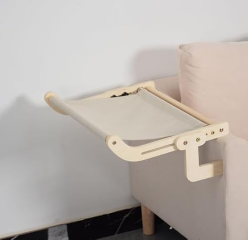 GOEDCH Katzen Hängematte Fensterbank: Holz Katzenbett Fenster mit Abnehmbarem Bezug, Stabil Design bis 10kg, Katzenhängematte Fenster, Platzsparend für Heizkörper und Balkon (46,5x32,5x14,5cm) von GOEDCH
