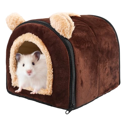 GOEDCH Meerschweinchen Bett Kuschelhöhle: Höhle Gemütliches mit Abnehmbarer Matte, Groß Hamster Kleintier Bett Versteck, Waschbar Kaninchen Kuschelhöhle, Kleintierhöhle für Chinchilla, Igel(Kaffee) von GOEDCH