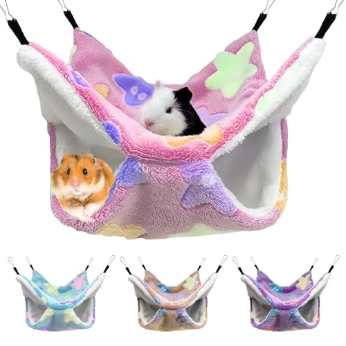 GOEDCH Meerschweinchen Hängematte: 4 Stück Hängematte für Kleintiere, 2 Schichten Meerschweinchen Bett, Hängende Kuschelhöhle meerschweinchen für Hamster, Frettchen Käfig, Haustiere Käfig Zubehör von GOEDCH