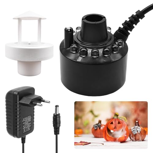 GOEDCH Ultraschall Vernebler: Mini Nebelmaschine mit 12 LED-Licht, Fogger Leiser Zerstäuber mit Bunten Lichtern, Ultraschall-Nebelmacher mit Spritzschutz für Springbrunnen, Teich, Becken, Wigwam von GOEDCH