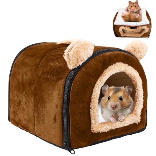 GOEDCH Winter Haustierbett: Kuscheliges Haustier Bett, Braun Haustierbett mit Waschbarem Kissen, Rabbit Cave, Guinea Pig Bed für Kaninchen & Meerschweinchen (26x26x26cm/Braun) von GOEDCH