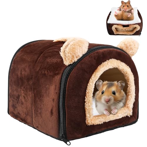 GOEDCH Winter Haustierbett: Kuscheliges Haustierbett, Braun Haustierb ETT mit Waschbarem Kissen, Rabbit Cave, Guinea Pig Bed für Kaninchen & Meerschweinchen (26x26x26cm/Braun) von GOEDCH