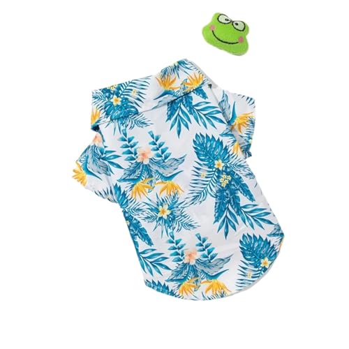Haustierhemd im hawaiianischen Strandstil, Blätter, bedruckt, dünn, atmungsaktiv, Sommer-Welpenweste, V-Ausschnitt, Chihuahua-Mantel, Haustierzubehör (Hellblau, XL) von GOFDASY