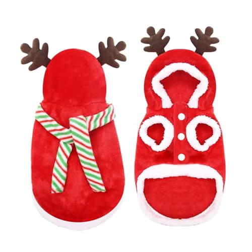 Hunde-Weihnachtskleidung, warm, für den Winter, passend für kleine und mittelgroße Hunde, Elch, Weihnachtsmann, Hund, Katzen, Mantel, Kapuzenpullover, Weihnachtskostüm (Stil 1, Rot, Größe 2XL) von GOFDASY