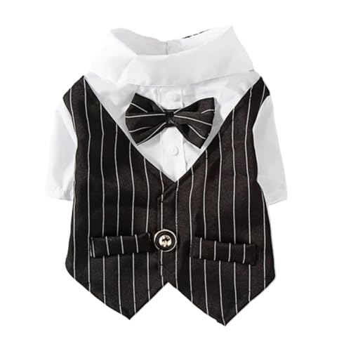 Hundeanzug, Gentleman, Hochzeitsanzug, formelles Hemd, Haustier-Outfit, Halloween, Weihnachtskostüm für kleine Hunde, Fliege, Smoking (Schwarz, S) von GOFDASY