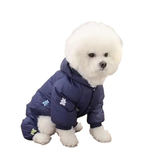 Hundeoverall aus Baumwolle mit 4 Beinen, wärmend, für kleine Hunde, Hundekostüm, verdickter Hundemantel, Terrier, Bulldogge, Yorkshire, Blau, Größe S von GOFDASY