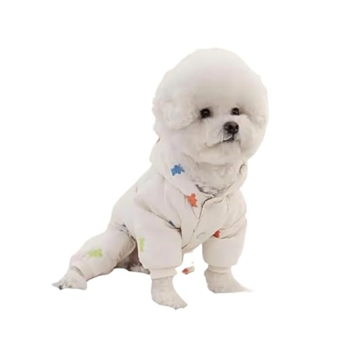 Hundeoverall aus Baumwolle mit 4 Beinen, wärmend, für kleine Hunde, Hundekostüm, verdickter Hundemantel, Terrier, Bulldogge, Yorkshire, Weiß, Größe S von GOFDASY