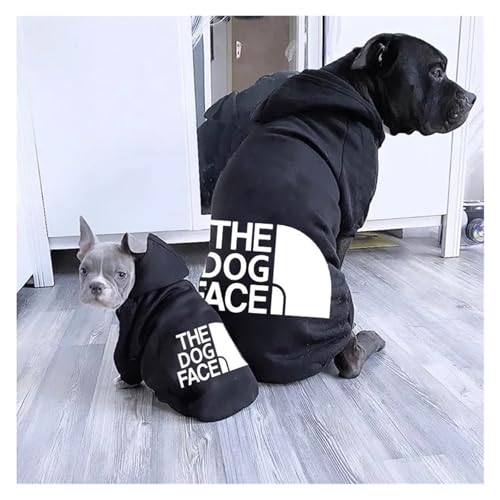 Kapuzenpullover für Haustiere, Herbst- und Wintersaison, große Hundekleidung, Textmuster, französische Bulldogge, Labrador, Jacke, Kleidung (Schwarz, 01, 5XL, 14,0–18,0 kg) von GOFDASY