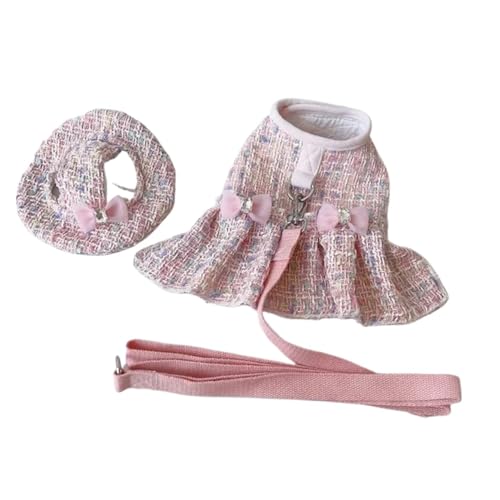 Prinzessinnen-Hundekleidung, Tweed, Brustgurt, süße Perlenschleife, Kleid, Chihuahua, Bichon, niedlicher Rock für Hunde, luxuriöse Welpenweste, Prinzessin (Rosa und Hut, XS) von GOFDASY