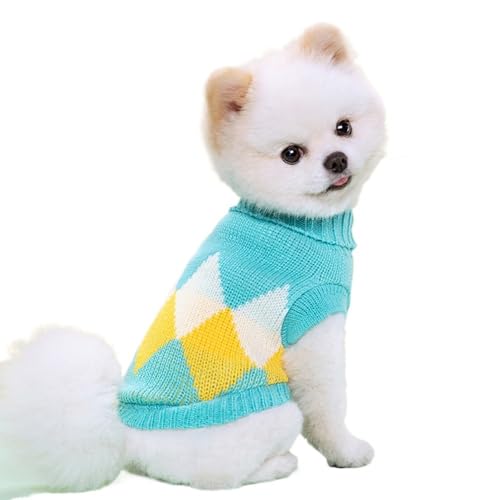 Süßer Strickpullover für Hunde und Hunde, Wolle, mehrfarbig, niedlich, modisch, Colorblock-Strickpullover, Haustierzubehör (blaue Raute, Größe 2XL) von GOFDASY