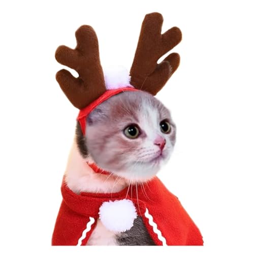Weihnachtsmütze für Haustiere, niedliches Geweih, Speicheltuch, Katze, Kopfbedeckung, Hut, Geburtstags-Verkleidung, Plüsch, Kaninchenohren, federnd, Halloween-Zubehör (9) von GOFDASY