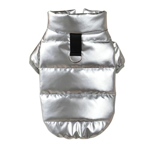 Winter-Hunde-Daunenjacken, Kleidung, dick, warm, Welpenkostüm, Mantel, Leder, Haustierkleidung, winddicht, passend für kleine und mittelgroße Hunde, Chihuahua (Silber, S) von GOFDASY