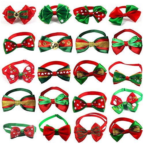 GOGO 20 Stück Weihnachts-Fliegen-Halsbänder für kleine Hunde, für Weihnachtsfest, Hunde-Krawatten, Hundepflege-Zubehör – sortiert von GOGO