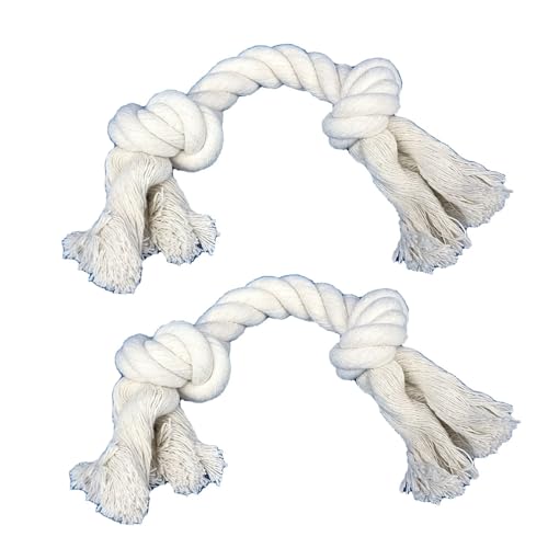 Kauspielzeug für Hunde, Tauziehen, 2 Stück, lustige interaktive Baumwollseile für kleine bis mittelgroße Hunde mit 2 Knoten, 25,4 cm lang und 5,1 cm dick, starke natürliche Materialien, Weiß Kauspielzeug für Hunde, Tauziehen, 2 Stück, lustige interaktive Baumwollseile für kleine bis mittelgroße Hunde mit 2 Knoten, 25,4 cm lang und 5,1 cm dick, starke natürliche Materialien, Weiß von GOGOTAIL