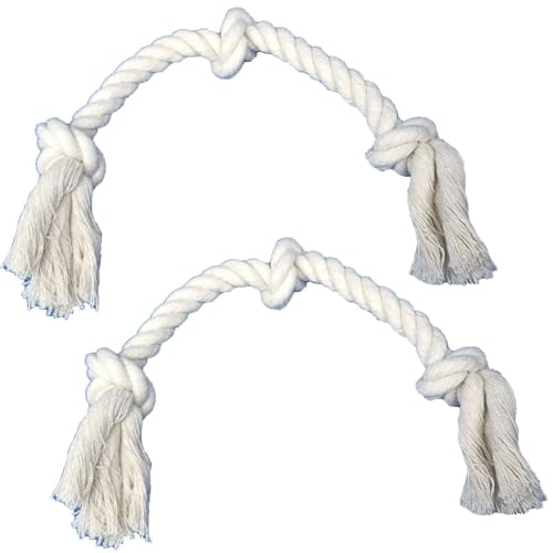 GOGOTAIL Kauspielzeug für Hunde, Tauziehen, Hundespielzeug, 2 Stück, lustige interaktive Baumwollseile für Welpen, kleine bis mittelgroße Hunde mit 3 Knoten, starke natürliche Materialien, Weiß von GOGOTAIL