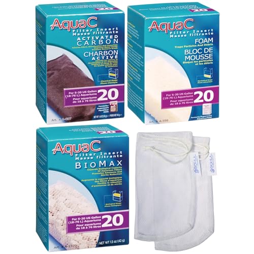 Gokul Brands AquaClear 20 Kochfeld-Wartungs- und Ersatz-Filtermedien, einschließlich Netzbeutel der Marken Gokul (AquaClear Aktivkohleeinsätze, 45 g, 1 Packung, BioMax Media 42 g, Filterschaumeinsatz, von GOKUL BRANDS