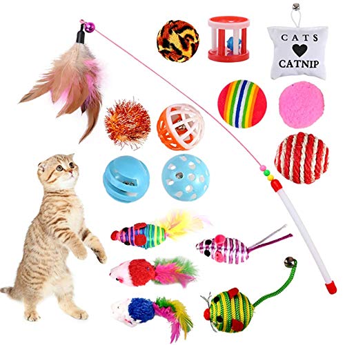 Goldge 16-teiliges Katzenspielzeug, interaktives Spielzeug mit Federn für Katzen, Mäuse und Kugeln für Katzen Goldge 16-teiliges Katzenspielzeug, interaktives Spielzeug mit Federn für Katzen, Mäuse und Kugeln für Katzen von GOLDGE