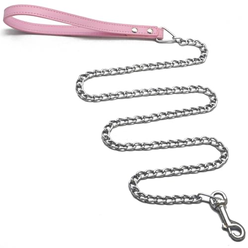 GOLITON Hunde Haustier Hundekette Halsband mit PU Griff Leine Hundeleine Safetyleash Sicherheit Leine (Rosa) GOLITON Hunde Haustier Hundekette Halsband mit PU Griff Leine Hundeleine Safetyleash Sicherheit Leine (Rosa) von GOLITON