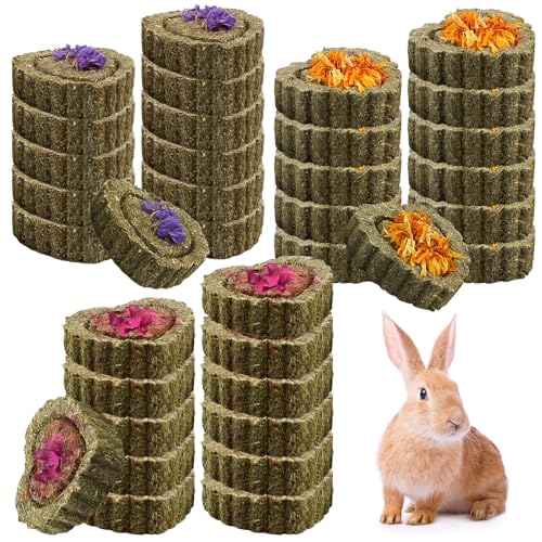 36 Stück Kaninchen Kauspielzeug, Natürliches Timothy Hay Kauspielzeug, Meerschweinchen Schleifen Spielzeug Herzförmig Zahnpflege Molar Snacks für Häschen Chinchilla Hamster Meerschweinchen(3 Typen) von GOMETY