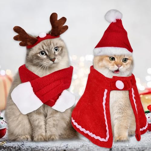 4 Stück Weihnachtskostüm für Katzen Hunde, Haustier Weihnachtskostüm Hund Katzen Weihnachten Kleidung Weihnachtsmann-Mütze, Schal, Geweih, Verstellbarer Kragen für Hunde, Katzen Weihnachts Geschenk 4 Stück Weihnachtskostüm für Katzen Hunde, Haustier Weihnachtskostüm Hund Katzen Weihnachten Kleidung Weihnachtsmann-Mütze, Schal, Geweih, Verstellbarer Kragen für Hunde, Katzen Weihnachts Geschenk von GOMETY