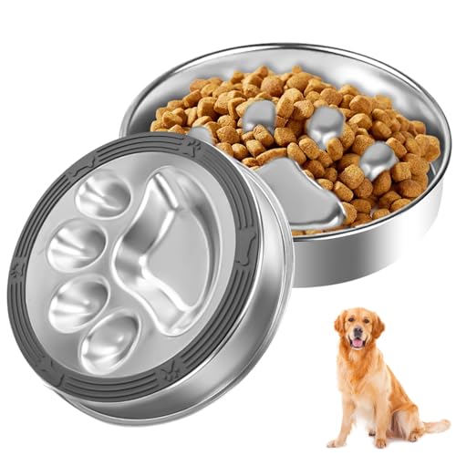 Antischlingnapf Hunde 304 Edelstahl, Ø22 cm Antischlingnapf Hund Edelstahl mit Rutschfester Silikonmatte, Anti Schling Napf Hund Schlingnapf Slow Feeder für Mittel Große Hunde Katzen von GOMETY