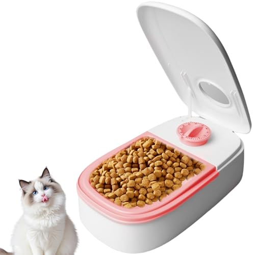 Automatischer Futterspender, Timer Futterautomat mit rutschfeste Matte Katze & Hund Futterautomat Katze für Nass-/Trockenfutter, für Katzen und kleine Hunde(Keine Batterie) (Rosa) von GOMETY