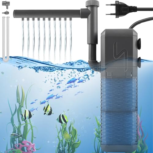GOMETY 4 en 1 Aquarium Filter, 9W 800L/h Aquarium pumpe Aquarienfilter Leiser Schwammfilter Innenfilter Filterpumpe mit 2 Wasserauslässen für 30-50L Fisch Turtle Tank Aquarium GOMETY 4 en 1 Aquarium Filter, 9W 800L/h Aquarium pumpe Aquarienfilter Leiser Schwammfilter Innenfilter Filterpumpe mit 2 Wasserauslässen für 30-50L Fisch Turtle Tank Aquarium von GOMETY
