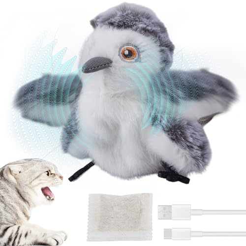GOMETY Interaktives Katzenspielzeug: Elektrisch Vogel Spielzeug, USB Wiederaufladbar, Automatisch Bewegungssensor, Für Katzen (Plüsch) von GOMETY