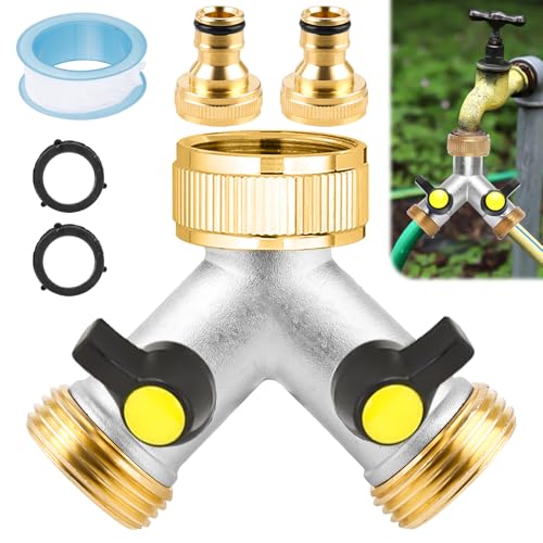 GOMETY Messing 2 Wege Y Verteiler, Wasserhahn Wasserverteiler mit 3/4 Zoll Schlauchanschluss mit individuellem Absperrhähnen 2er Gartenschlauch Verteiler 3/4" und 1/2" Adapter für Garten Geräte GOMETY Messing 2 Wege Y Verteiler, Wasserhahn Wasserverteiler mit 3/4 Zoll Schlauchanschluss mit individuellem Absperrhähnen 2er Gartenschlauch Verteiler 3/4" und 1/2" Adapter für Garten Geräte von GOMETY