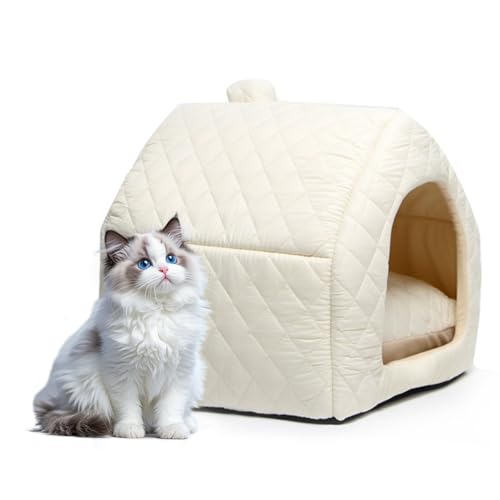Katzenhöhle Katzenbett, 40x40x40cm Katzenhaus Indoor mit Abnehmbarem Katzenkissen, 2-in-1 Faltbares Katzenhaus, Katzenbetten für Hauskatzen Waschbares für Kleine und Mittlere Haustiere(Cremefarben) Katzenhöhle Katzenbett, 40x40x40cm Katzenhaus Indoor mit Abnehmbarem Katzenkissen, 2-in-1 Faltbares Katzenhaus, Katzenbetten für Hauskatzen Waschbares für Kleine und Mittlere Haustiere(Cremefarben) von GOMETY