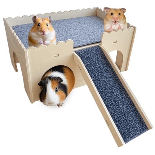 Mehrstöckiges Meerschweinchen Versteck, Holz Meerschweinchen Bett mit Treppe und Matten, Hamster Haus Holz, Abnehmbares Haus, Mehrkammernhaus Hamster für Kaninchen Meerschweinchen Chinchilla Habitat von GOMETY