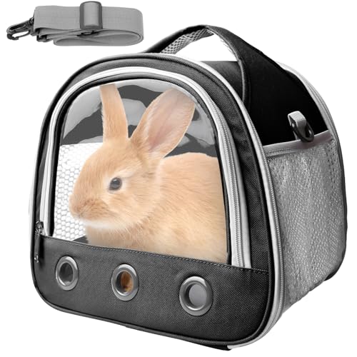 Transportbox Kaninchen, 30x21x27cm Transportbox KatzeTransportbox Meerschweinchen, Haustier Reise Tragetasche, Faltbare Tragetaschen Mit Schultergurt Für Katze Hund Kaninchen Hamster (Schwarz) von GOMETY