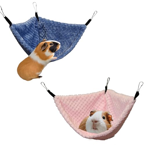 2 Stück Hängende Eckhängematte mit Haken für Ratten, Eichhörnchen, Zuckergleiter, Meerschweinchen, Hamster, Igel, Frettchen und andere Kleintiere, perfekt für Tierkäfige, Blau + Rosa Klein von GOMICRAFT