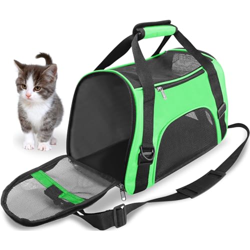 Haustier Reise Tragetasche für Katze Hund Kaninchen Hamster, Flugzeug Genehmigt Weich Seitlich Tragbare Haustier Tasche mit Schultergurt (M - 47x27x28 cm for Max 5KG Pet, Grün) von GOMMLE