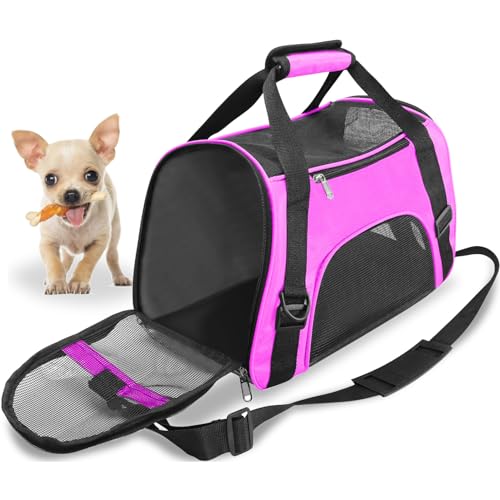 Haustier Reise Tragetasche für Katze Hund Kaninchen Hamster, Flugzeug Genehmigt Weich Seitlich Tragbare Haustier Tasche mit Schultergurt (M - 47x27x28 cm for Max 5KG Pet, Lila) von GOMMLE