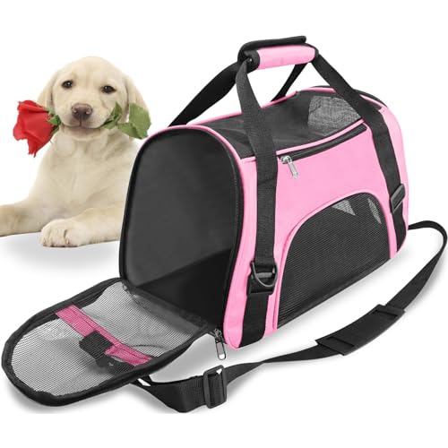 Haustier Reise Tragetasche für Katze Hund Kaninchen Hamster, Flugzeug Genehmigt Weich Seitlich Tragbare Haustier Tasche mit Schultergurt (M - 47x27x28 cm for Max 5KG Pet, Rosa) von GOMMLE