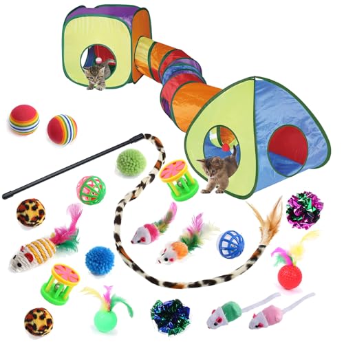 Katzenspielzeug für Indoor-Katzen, Kätzchen-Spielzeug-Set, zusammenklappbarer Haustier-Tunnelwürfel, Zeltspielzeug, interaktiver Katzenfeder-Teaser, Zauberstab, Katzenglockenbälle, flauschige Katzenspielzeug für Indoor-Katzen, Kätzchen-Spielzeug-Set, zusammenklappbarer Haustier-Tunnelwürfel, Zeltspielzeug, interaktiver Katzenfeder-Teaser, Zauberstab, Katzenglockenbälle, flauschige von GONPETGP