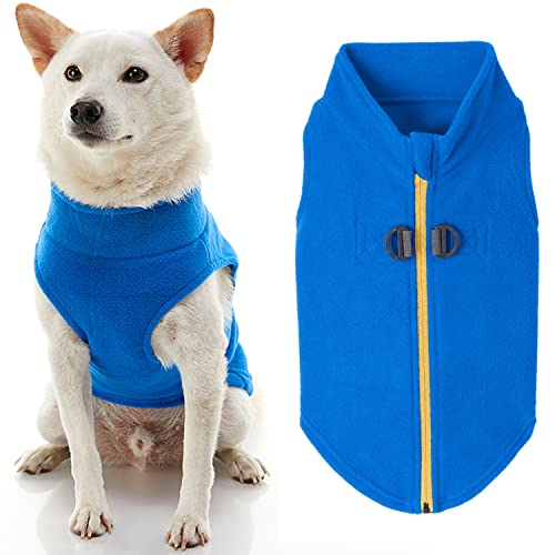 Gooby Hundepullover aus Fleece, mit Reißverschluss, mit Doppel-D-Ring-Leine, für kleine Hunde, Hundekleidung für kleine Hunde, Jungen und mittelgroße Hunde, Blau von GOOBY