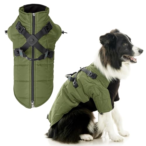 Gooby Alpine Explorer – Wasserfeste Jacke mit Kreuzverschluss für kleine Hunde und mittelgroße Hunde – Olivenzweig, Größe M von GOOBY