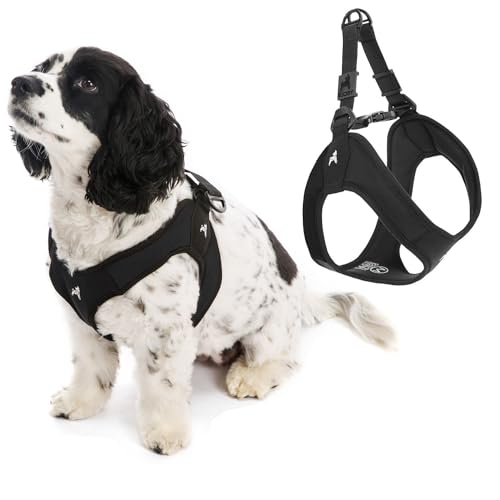 Gooby Escape Free Easy Fit Hundegeschirr, kein Ziehen, patentiert, für kleine Hunde oder mittelgroße Hunde, mit Schnellverschluss-Schnalle, perfekt für unterwegs, kein Ziehen, Schwarz, Größe M von GOOBY