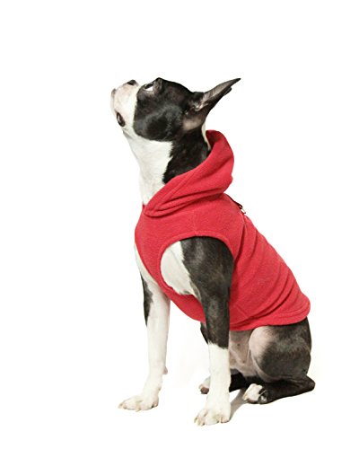 Gooby - Fleece-Weste mit Kapuze, für kleine Hunde, Fleece-Jacke mit Leinen-Ring, Rot, Größe XS von GOOBY