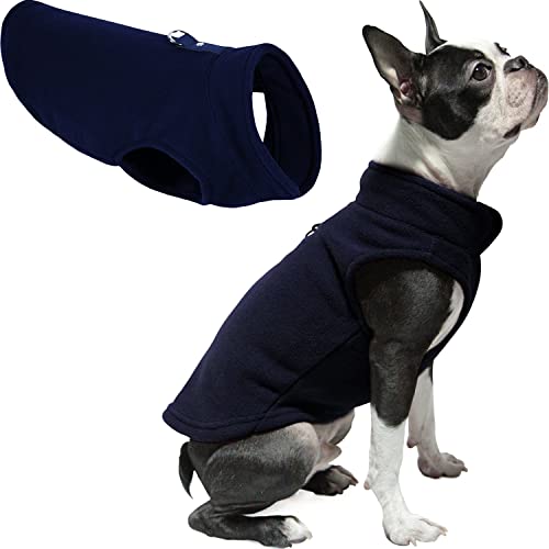 Gooby Fleece-Weste Hundepullover – Marineblau, groß – warme Pullover Fleece Hundejacke mit O-Ring Leine – Winter für kleine Hunde Jungen oder Mädchen von GOOBY