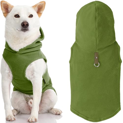 Gooby - Fleece-Weste mit Kapuze, für kleine Hunde, Fleece-Jacke mit Leinen-Ring, Grün, Größe L von GOOBY