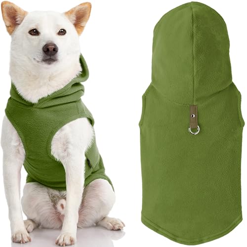 Gooby Fleece-Weste Hoodie Hundepullover - Grün, Klein - Warmer Pullover Hund Hoodie mit O-Ring-Leine - Winter Kapuzenpullover Kleiner Hundepullover - Hundekleidung für kleine Hunde Junge oder Mädchen von GOOBY