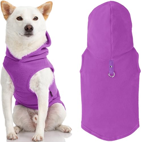 Gooby Fleece Vest Hoodie Dog Sweater - Purple, X-Large - Warm Pullover Dog Hoodie with O-Ring Leash - Winter Hooded Small Dog Sweater - Dog Clothes for Small Dogs Boy or Girl, and Medium Dogs von GOOBY