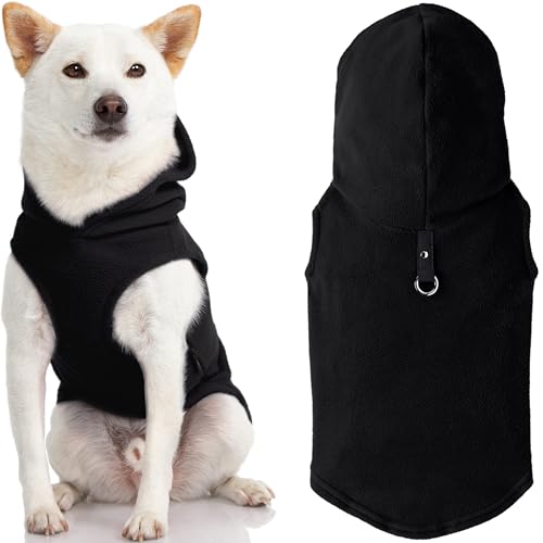 Gooby Fleece-Weste Hoodie Hundepullover - Schwarz, X-Small - Warmer Pullover Hund Hoodie mit O-Ring-Leine - Winter Hooded Kleiner Hundepullover - Hundekleidung für kleine Hunde Junge oder Mädchen und von GOOBY