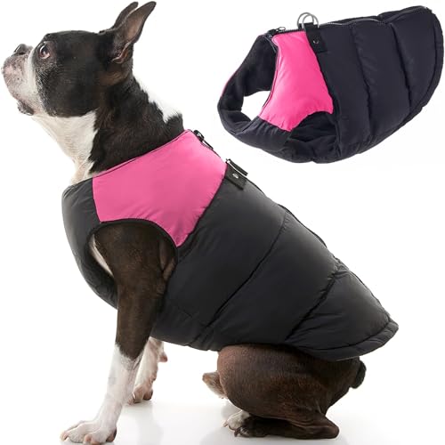 Gooby Gepolsterte Hundeweste – Pink, Größe M – Reißverschluss Hundejacke Mantel mit D-Ring Leine – Pullover für kleine Hunde Mädchen oder Jungen für drinnen und draußen von GOOBY