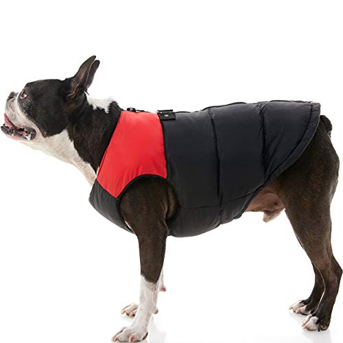 Gooby Gepolsterte Weste, Hundejacke, warm, mit Reißverschluss, Fleece-Jacke mit Doppel-D-Ring-Leine, wasserabweisend, für kleine Hunde und mittelgroße Hunde, Rot, Größe XL von GOOBY